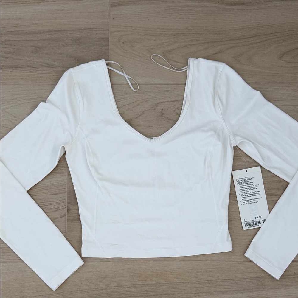 Lululemon Women's White Long Sleeve V-Neck Crop Top Align Long Sleeve